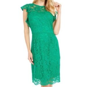 Lauren Ralph Lauren Emerald Lace Overlay Flutter Cap Sleeve Sheath Dress 14